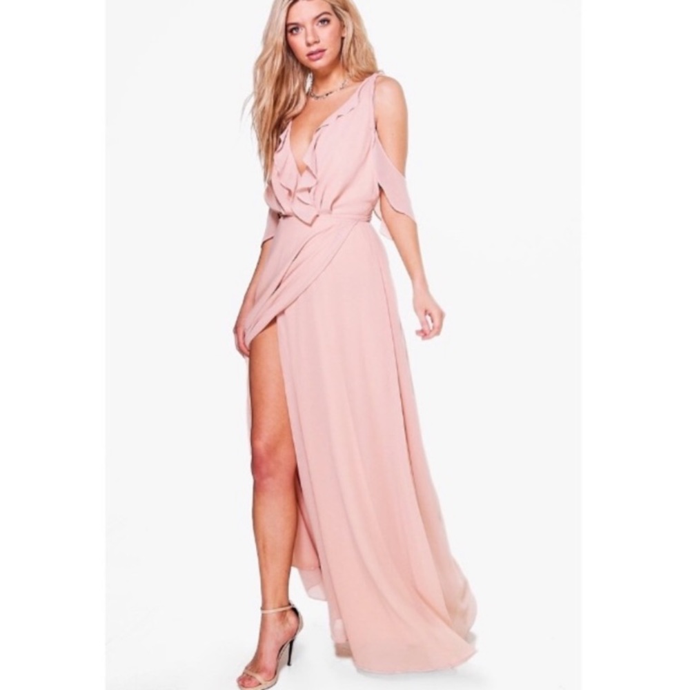 Chiffon Frill Wrap Maxi Bridesmaid Dress